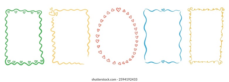 Vintage ink frames with wavy lines, bows and ribbons. Hand drawn minimalist coquette vector borders. Sketch art line. Modern whimsical frames for wedding invitations, birthday card, invitations