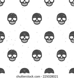 Vintage ink skulls. Seamless pattern on white background. Hand drawn vector illustration.