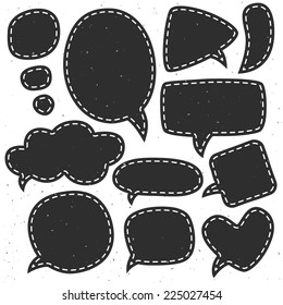 Vintage ink speech bubbles. Different sizes and forms. Hand drawn vector illustration.