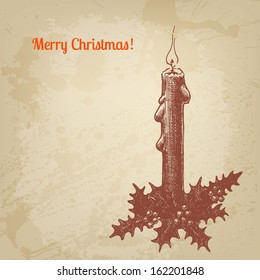 Vintage ink style Christmas card. Vector background for Your design