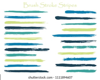Vintage ink teal brush stroke stripes vector set, horizontal marker or paintbrush lines patch. Hand drawn watercolor paint brushes, smudge strokes collection. Vector ink traces, color combinations.