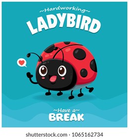 Vintage Insect poster design with vector ladybird character.