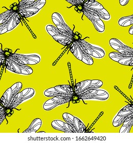 Vintage Insect Seamless Pattern. Vector Illustration In Bright Colors For Print On Wrapping Paper, Wallpaper. Fabrics For Web Design And Printing.