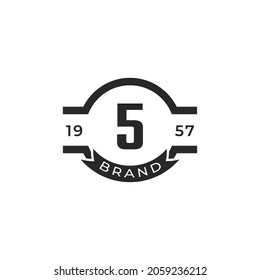 Vintage Insignia Number 5 Logo Design Template Element. Suitable for Identity, Label, Badge, Cafe, Hotel Icon Vector
