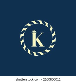 Vintage Insignia Retro Label Badge Letter K Calligraphic Elegant Line Art Logo Monogram Design Element for Business Sign, Identity, Cafe or Hotel Vector Illustration