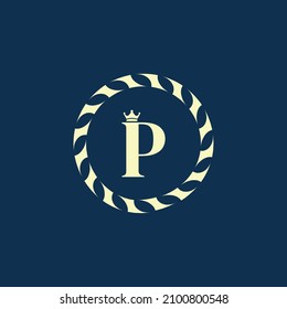Vintage Insignia Retro Label Badge Letter P Calligraphic Elegant Line Art Logo Monogram Design Element for Business Sign, Identity, Cafe or Hotel Vector Illustration