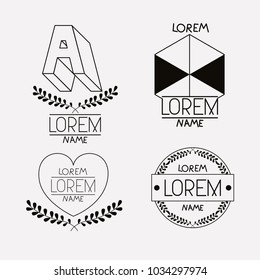 vintage insignias sketch set in monochrome silhouette