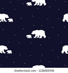 Vintage inspirational hand drawn seamless pattern print background. Vector illustration with bears. Inspirational hipster style illustration. Isolated on blue background