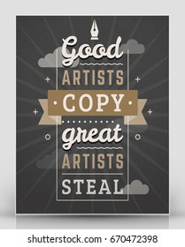 Vintage inspirational and motivational quote typographic poster. Black and brown colors with textured background. Vector quote poster mockup template
