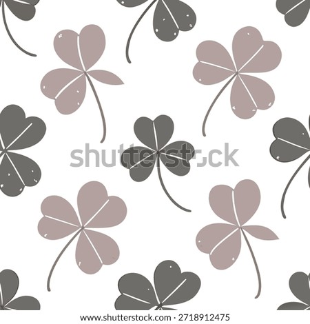Vintage inspired clover seamless pattern with muted colors and distressed textures on white concept as Muted color vintage clovers with distressed textures creating a timeless seamless pattern ideal for retro designs in Photo Stock Concept and empty space on the left side,no text --ar 7:2 --tile
