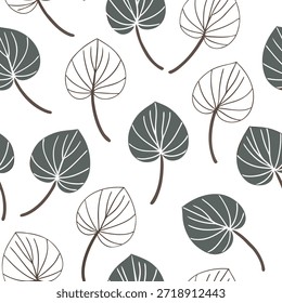 Vintage inspired Pilea seamless pattern with muted colors and distressed textures on white concept as Muted color vintage Pilea leaves with distressed textures creating a timeless seamless pattern ideal for retro designs in Photo Stock Concept and empty space on the left side,no text --ar 7:2 --tile