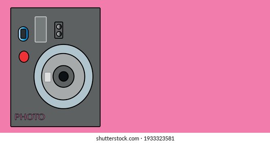 Vintage instant camera vector illustration, front view.