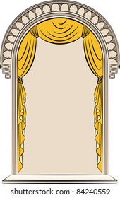 The vintage interior with curtain. Vector