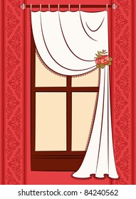 The vintage interior with curtain. Vector
