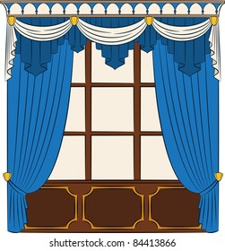 The vintage interior with curtain. Vector