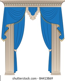 The vintage interior with curtain. Vector