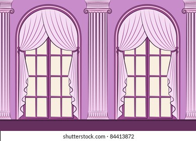 The vintage interior with curtain. Vector