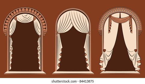 The vintage interior with curtain. Vector