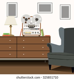 Vintage interior in "flat design" style