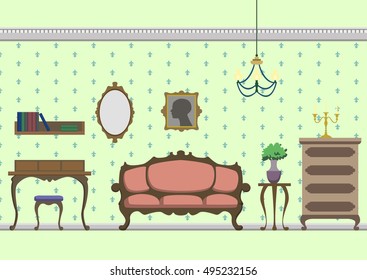 Vintage interior. Flat vector Illustration