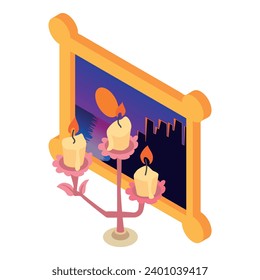 Vintage interior icon isometric vector. Wall picture and candle in candlestick. Interior, decor, antiques