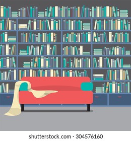 Vintage Interior Reading Room Vector Illustration