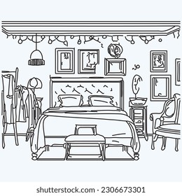 Vintage Interiors Room line art vector