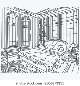 Vintage Interiors Room line art vector