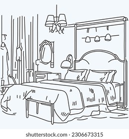 Vintage Interiors Room line art vector