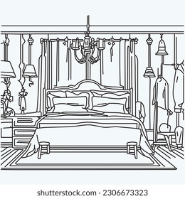 Vintage Interiors Room line art vector
