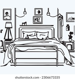 Vintage Interiors Room line art vector