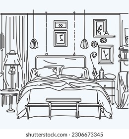 Vintage Interiors Room line art vector