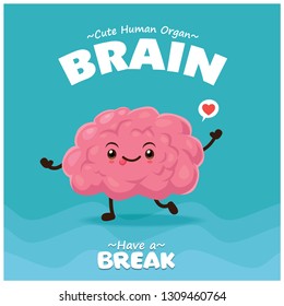 Vintage internal body organ poster design with brain vector character.