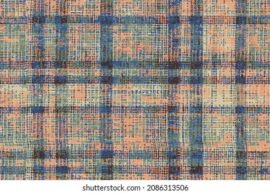 Vintage intersecting striped background. Abstract brown, green and orange checkered texture pattern.