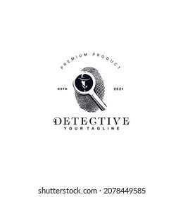 Vintage Investigation, Fingerprint, detective logo vectorial design plantilla de inspiración