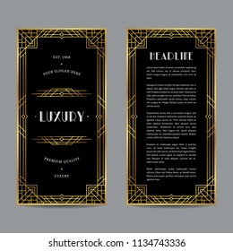 Vintage invitation in Art Deco. Retro style frame and label design. Vertical cover template