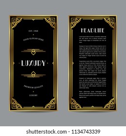 Vintage invitation in Art Deco. Retro style frame and label design. Vertical cover template