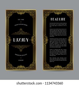 Vintage invitation in Art Deco. Retro style frame and label design. Vertical cover template