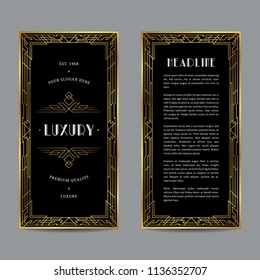 Vintage invitation in Art Deco. Retro style frame and label design. Vertical cover template