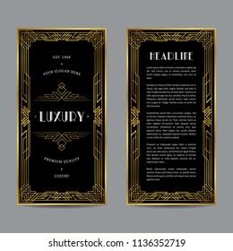 Vintage invitation in Art Deco. Retro style frame and label design. Vertical cover template