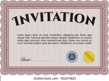 Vintage invitation. Artistry design. Vector illustration. With complex linear background. 
