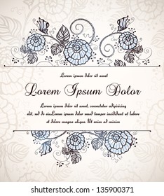 vintage invitation with blue roses