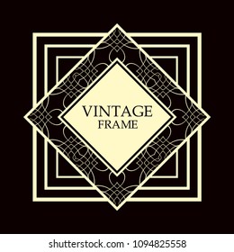 Vintage invitation border frame in art deco. Retro style frame and border. Art deco frame and label. Old retro vintage deco art design. 