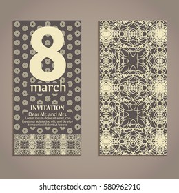 Vintage invitation card with arabic ornament on 8th March. International women's day