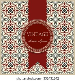 Vintage invitation card with colorful Victorian ornaments