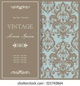 Vintage invitation card with Damask ornament