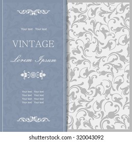 Vintage invitation card with damask ornaments