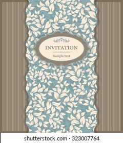 Vintage invitation card with damask ornaments in green and brown