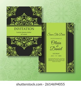 Vintage invitation card  decorated with mandala ornaments