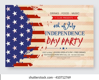 Vintage invitation card design in American Flag color for 4th of July, Independence Day Party celebration.